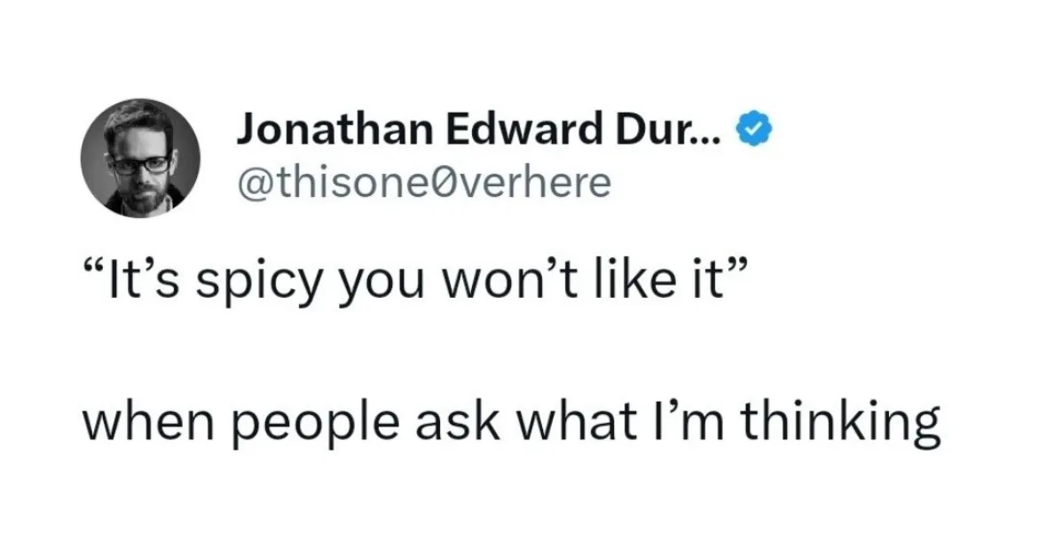 A screenshot of a tweet by Jonathan Edward Dur... (@thisone0verhere) with a black-and-white profile picture. The tweet text…