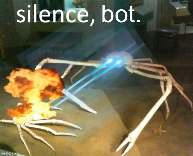 A museum display of two large crab specimens, one emitting blue laser beams from its claws toward the other, which is…