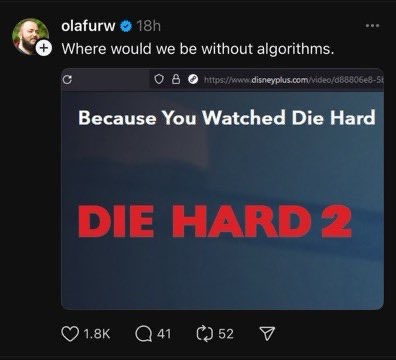 A screenshot of a Disney+ video page showing the title 'DIE HARD 2' in large red letters, with the text 'Because You Watched…