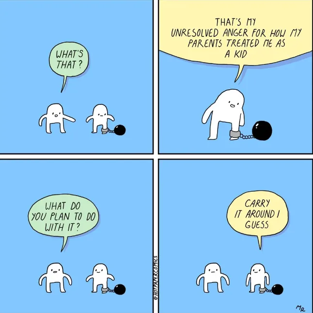 A four-panel comic strip featuring two simple white cartoon figures. In the first panel, one figure asks the other what a…