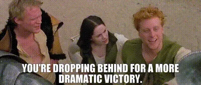 The image shows a repeating sequence of three frames from a scene with three people seated side-by-side. In each frame, the…