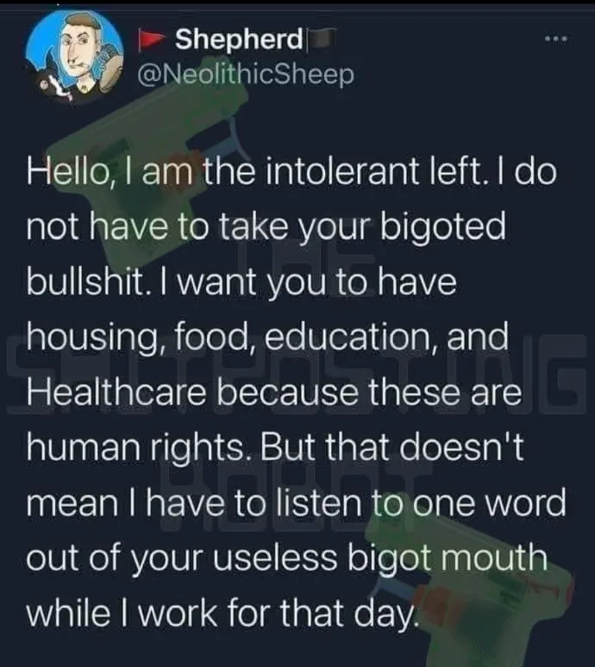 A screenshot of a tweet from a user named 'Shepherd' (@NeolithicSheep) with a cartoon avatar, overlaid with a block of white…