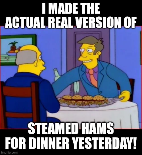 Two Simpsons characters sit at a dining table; one, facing away, wears a blue shirt and has gray hair, while the other…