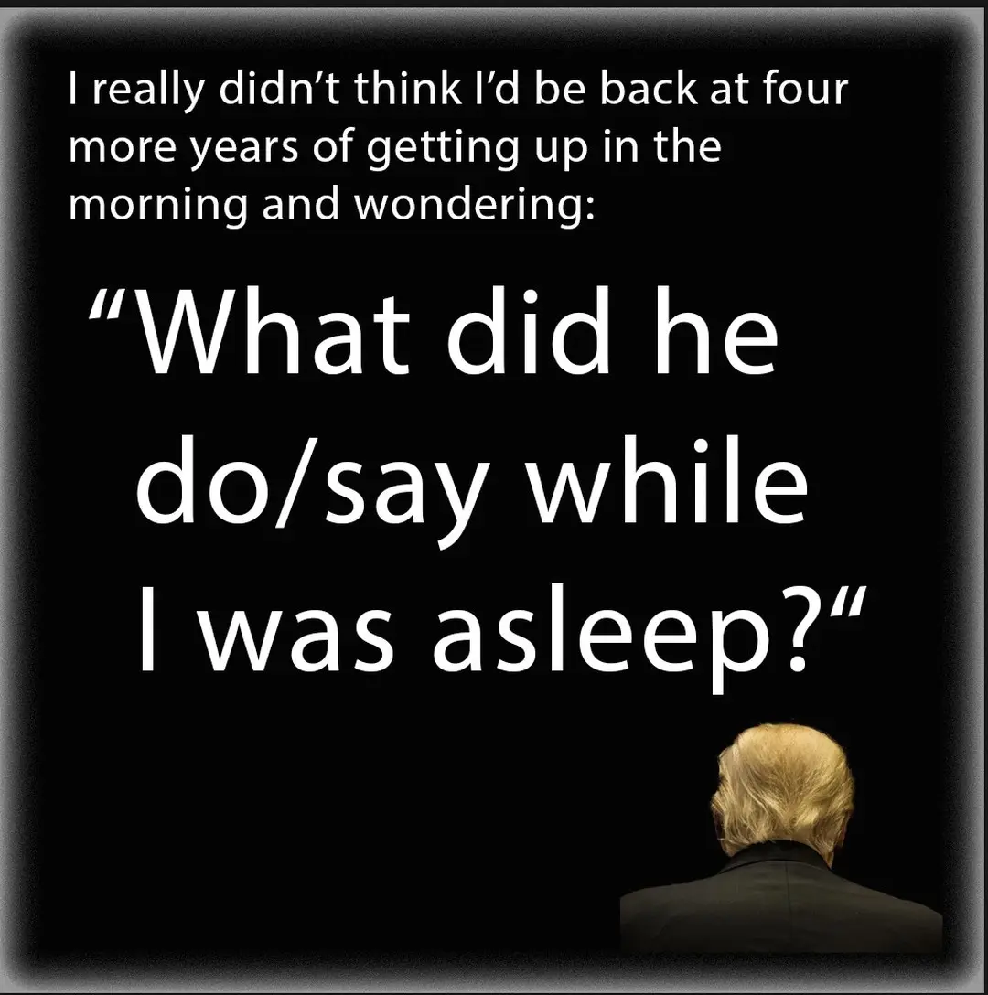 The image shows the back of a man with blond hair in a dark suit, looking forward against a black background. White text…
