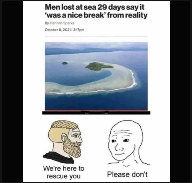 The image displays a newspaper article headline about men lost at sea for 29 days who describe their ordeal as a 'nice…