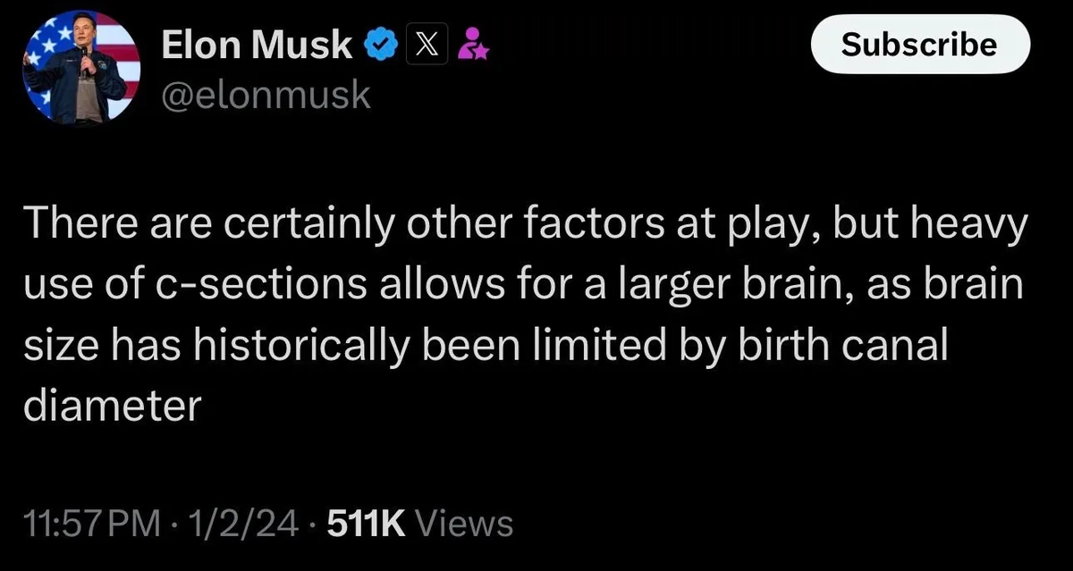 A screenshot of a social media post attributed to Elon Musk, showing his profile picture and handle, with overlaid text…