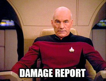 A still image of Captain Jean-Luc Picard from Star Trek: The Next Generation, seated in his command chair, looking sternly…