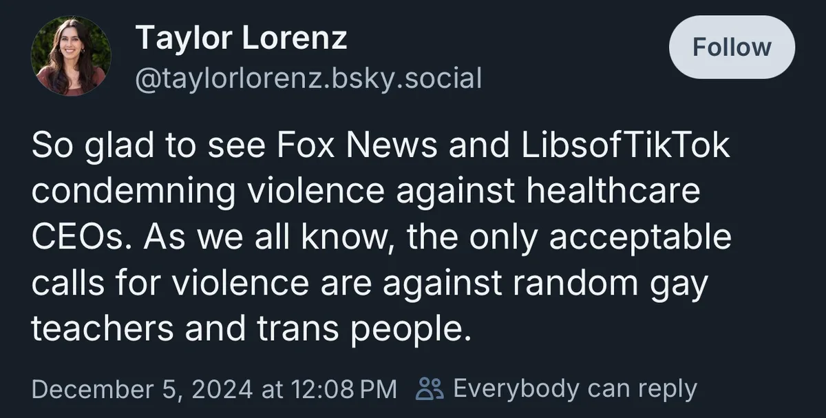 A screenshot of a social media post by Taylor Lorenz, showing her profile picture, handle, and a tweet that sarcastically…