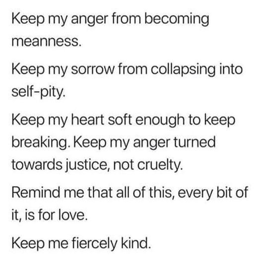 A white background with black text listing six lines of inspirational self-reflection about managing anger, sorrow, and…