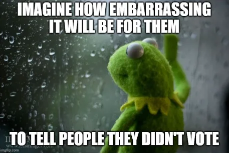 A green felt frog puppet, Kermit the Frog, is shown looking sad and contemplative while looking out a rain-streaked window…