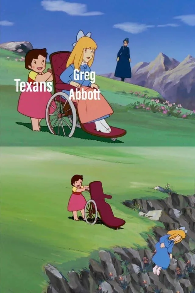 The image is a two-panel meme from the anime 'Anne of Green Gables'. In the top panel, a young girl pushes a wheelchair with…