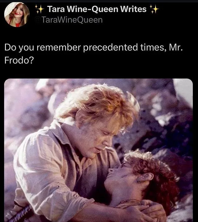 A still from 'The Lord of the Rings' shows Frodo Baggins leaning over a dying Samwise Gamgee. Overlaid text reads 'Do you…