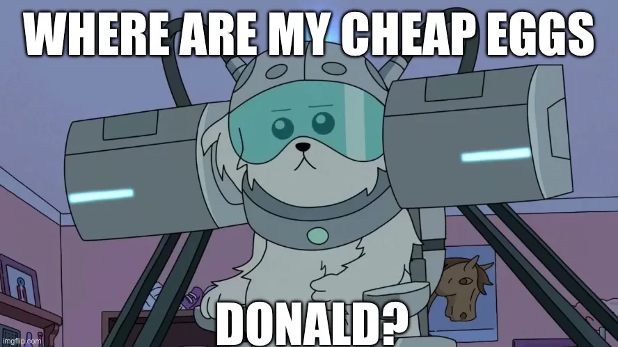 A white cartoon dog wearing a futuristic helmet and goggles, strapped into a mechanical exoskeleton with glowing blue…
