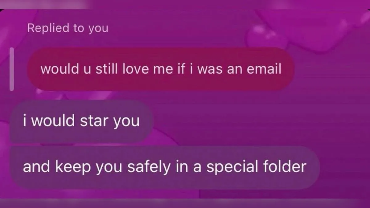 A screenshot of a text conversation with a purple background, showing a message asking if the recipient would still love…