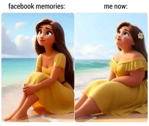 The image is split into two panels. Left: Disney's Moana in a slim yellow dress, sitting on a beach with a nostalgic…