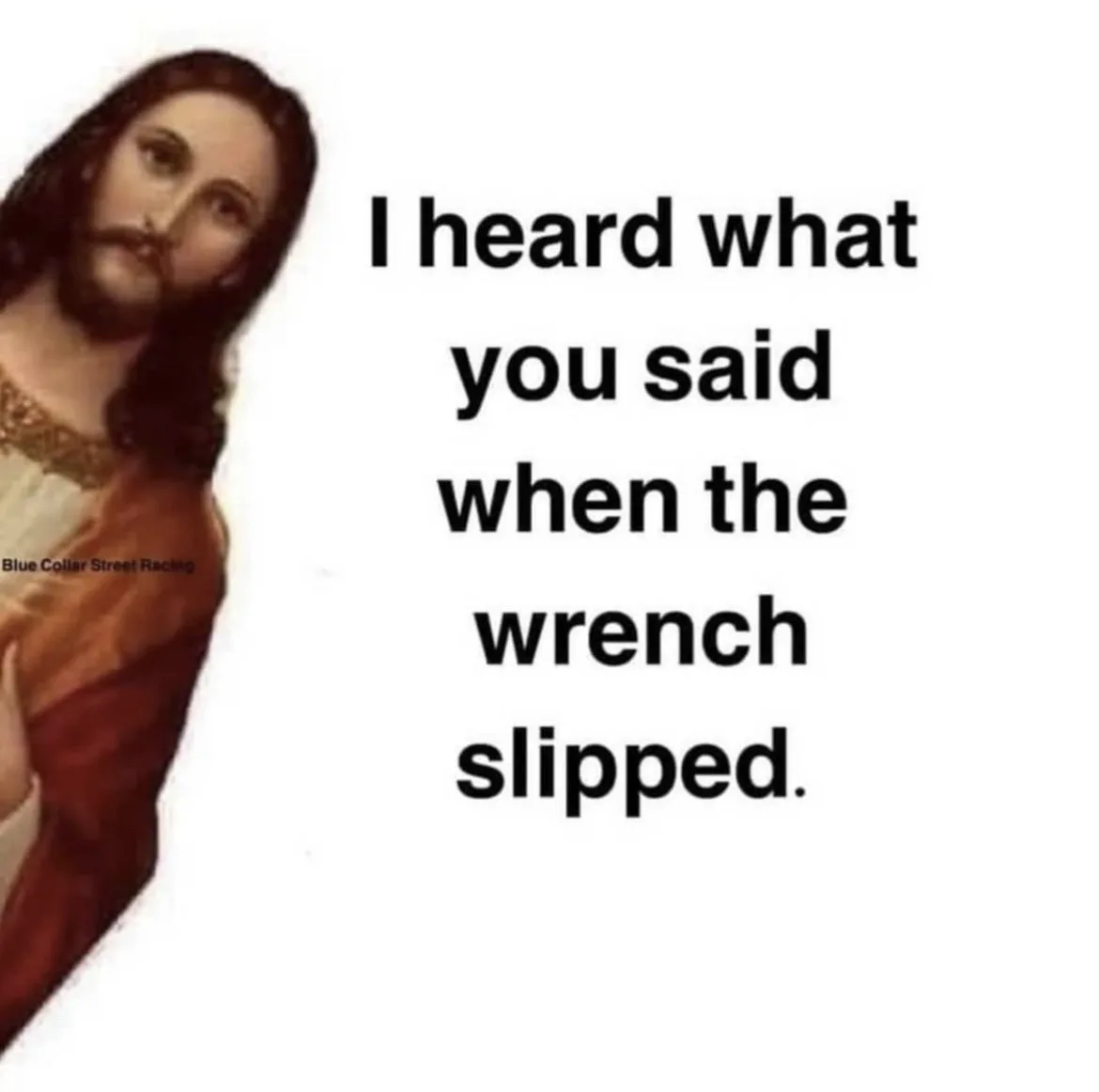 The image features a classical painting of Jesus Christ looking toward the viewer, with bold black text overlaid that reads…