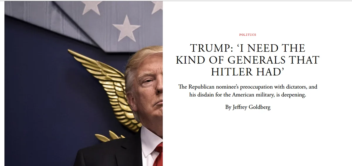 A split image shows Donald Trump in a suit and red tie, standing before a dark blue background with a golden eagle emblem…