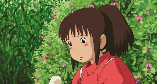 A horizontal strip of six panels shows a young girl with brown pigtails and a red shirt standing in a field of green grass…