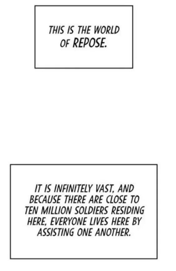 The image displays two black-bordered text boxes on a white background. The top box reads 'THIS IS THE WORLD OF REPOSE.' The…