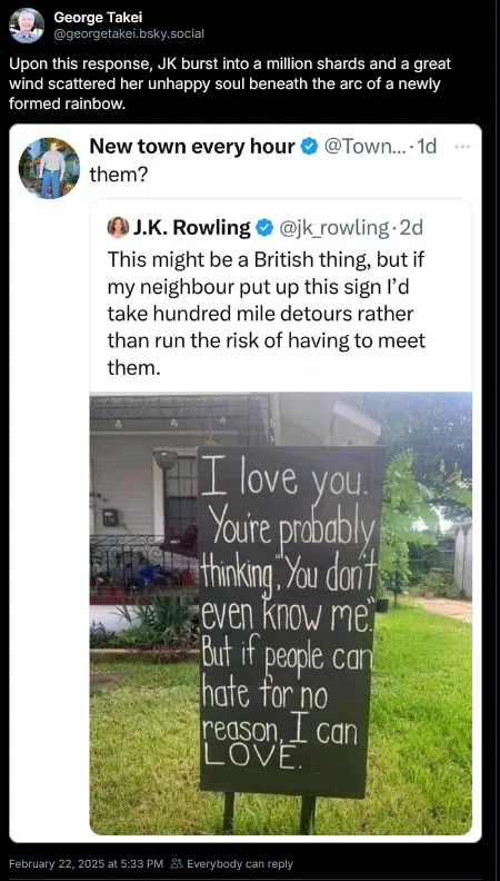 A black chalkboard sign in a grassy yard displays handwritten text: 'I love you. You're probably thinking, You don't even…