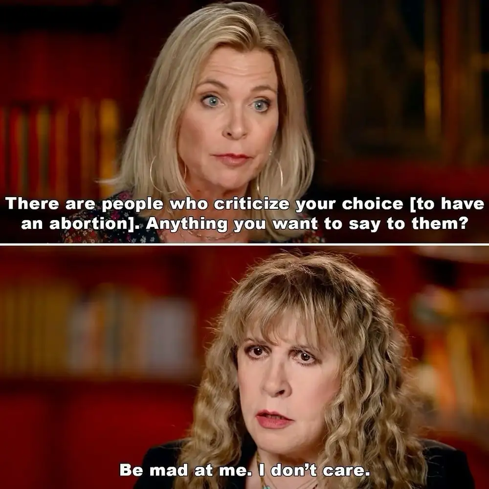 The image is a two-panel meme featuring two women in separate interview-style shots. The top panel shows a blonde woman with…