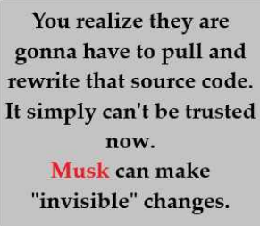 A gray background with black text stating, 'You realize they are gonna have to pull and rewrite that source code. It simply…