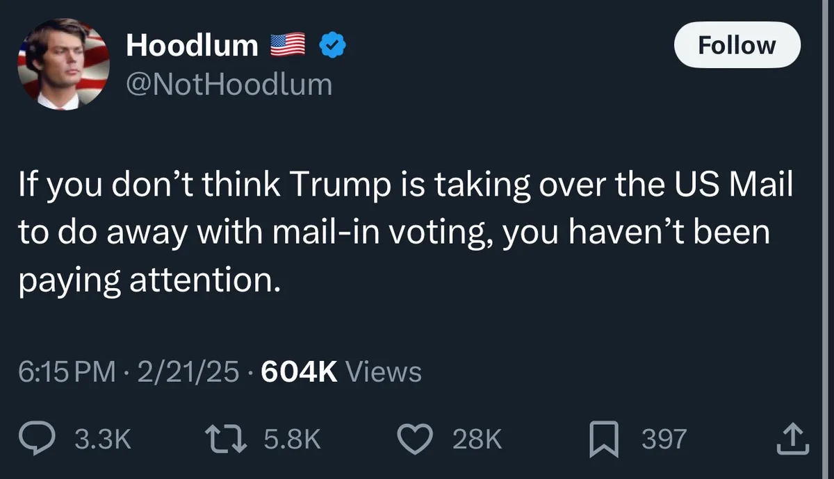 A screenshot of a Twitter post by user 'Hoodlum' (@NotHoodlum) with an American flag and blue verification badge in the…