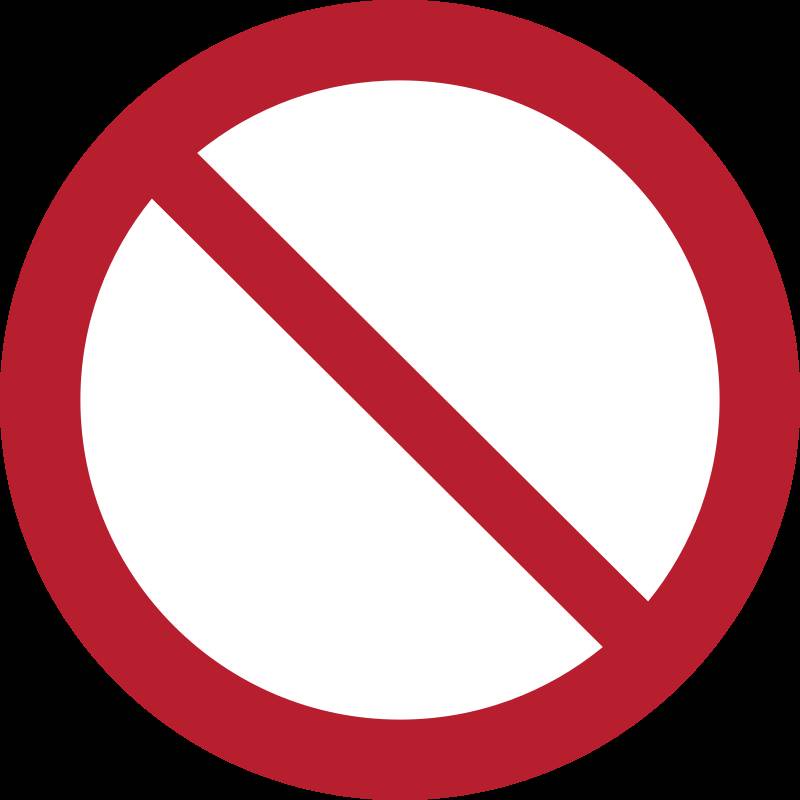 A standard red circle with a diagonal slash through it, universally recognized as a prohibition sign, with the word 'no'…