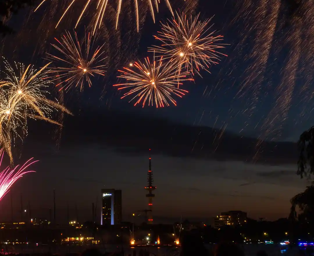 Hamburg's Night Sky Illuminated by Fireworks