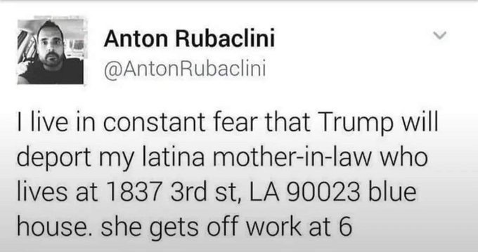 A screenshot of a tweet by Anton Rubacliini showing his profile picture and text. The tweet reads: 'I live in constant fear…