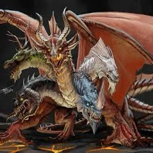 A fantasy illustration depicts a monstrous three-headed dragon with multiple sets of wings, claws, and scales, standing on a…
