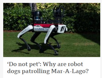 A four-legged robot dog, resembling a Boston Terrier with a red and white body and black legs, stands on green grass. It has…