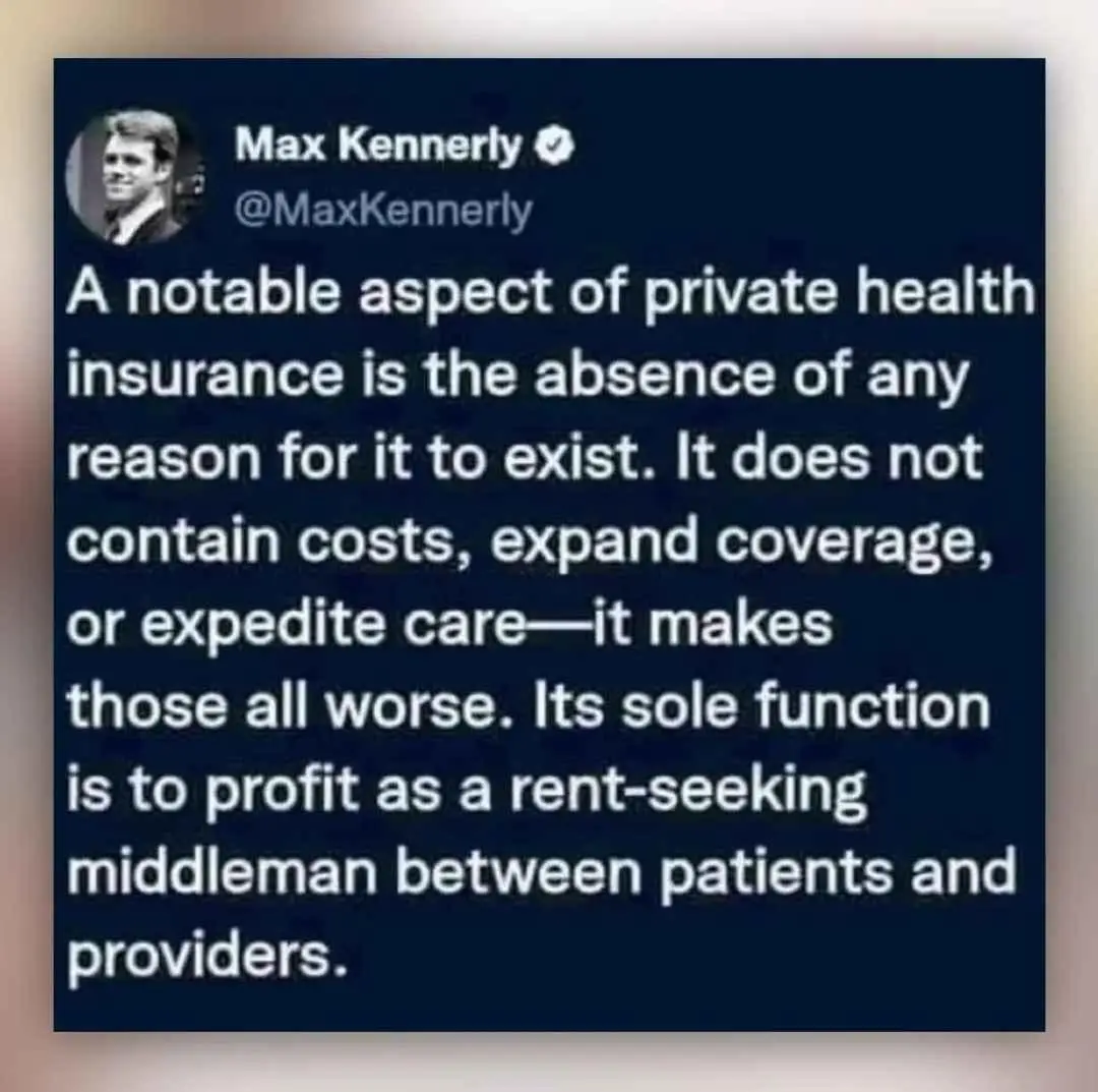 A screenshot of a tweet by Max Kennerly, whose profile picture shows a man in a suit. The tweet text argues that private…
