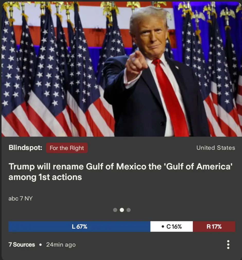 A screenshot of a news article overlaying a photo of Donald Trump pointing forward, surrounded by American flags. The…