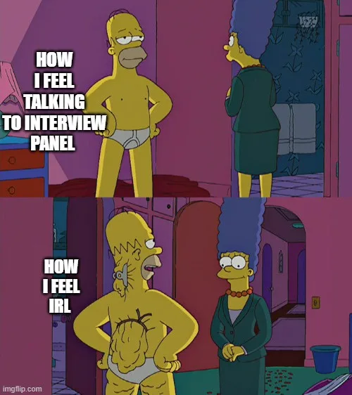 The image is a two-panel meme featuring Homer Simpson in his underwear standing in a room, facing Marge Simpson. In the top…