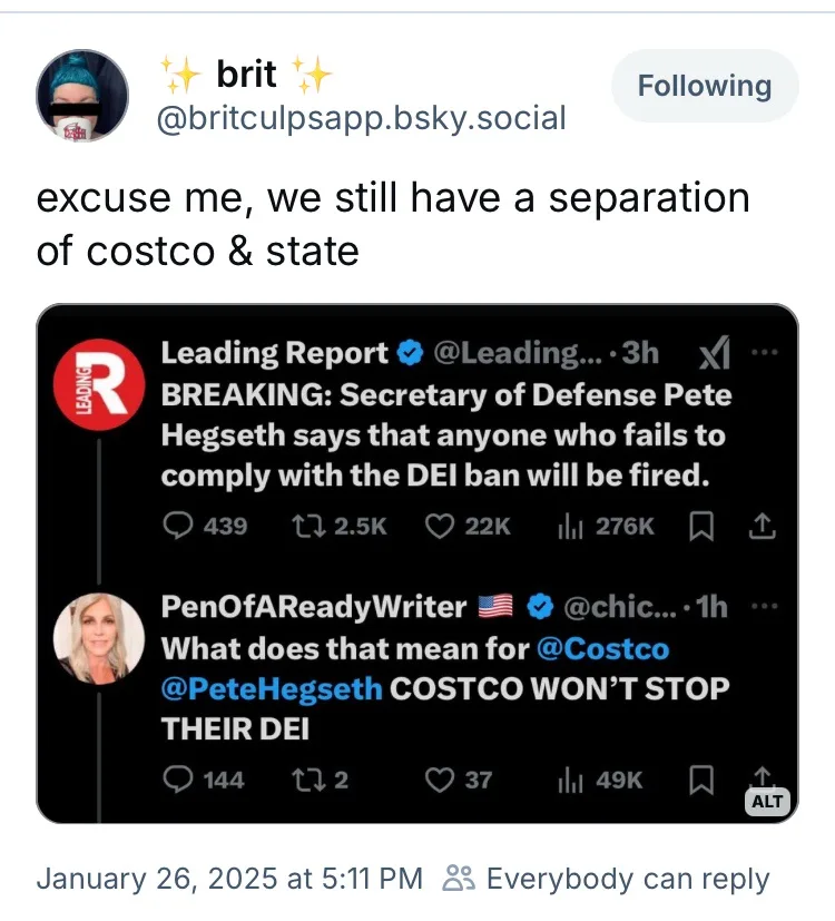 A screenshot of a social media post by user 'brit' showing two tweets. The top tweet from 'Leading Report' says 'BREAKING…