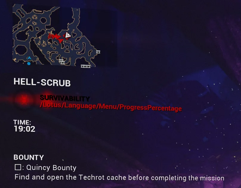 A screenshot from the game Destiny 2 shows a mission titled 'HELL-SCRUB' with a red 'SURVIVABILITY' indicator and a path to…