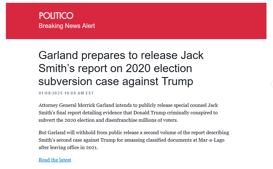 A screenshot of a Politico news article with a red header reading 'POLITICO Breaking News Alert'. The headline states…
