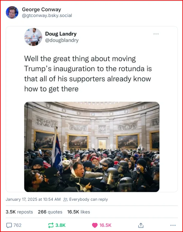 A screenshot of a social media post by Doug Landry, showing a photo of a large crowd of people, many wearing helmets and…