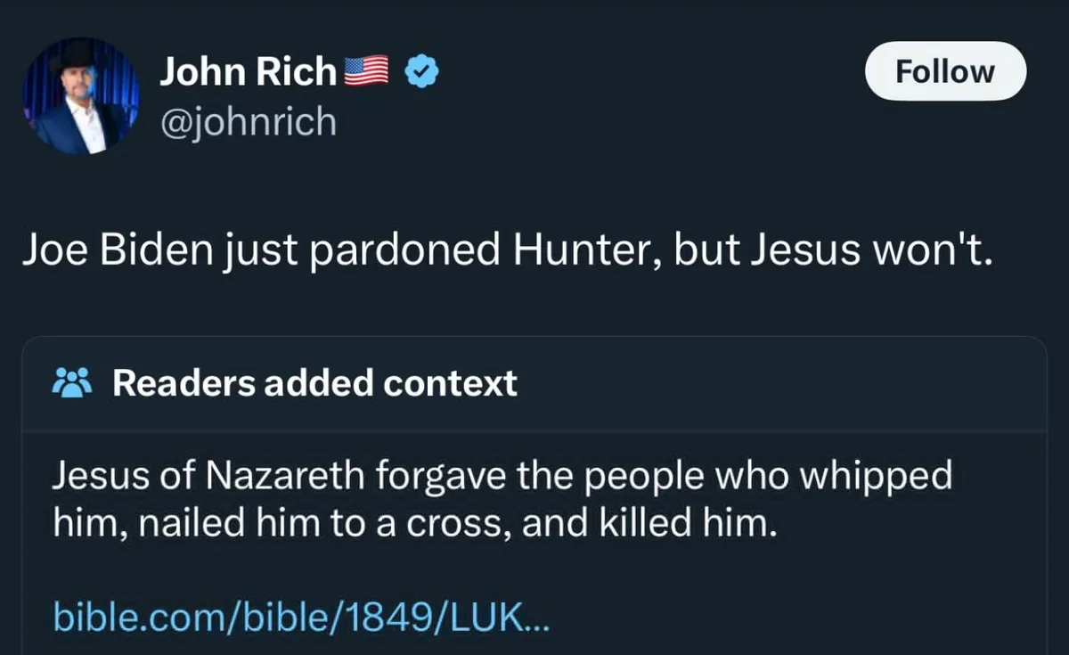 A screenshot of a tweet from verified user John Rich (@johnrich) with a dark background. The tweet text reads 'Joe Biden…