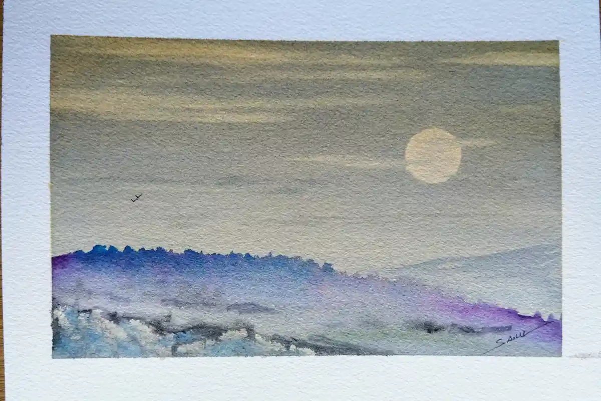 A Serene Night Landscape Captured in Watercolor