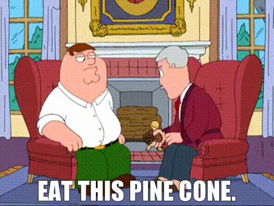 The image is a four-panel meme featuring two characters from the animated show Family Guy: Peter Griffin and his father…