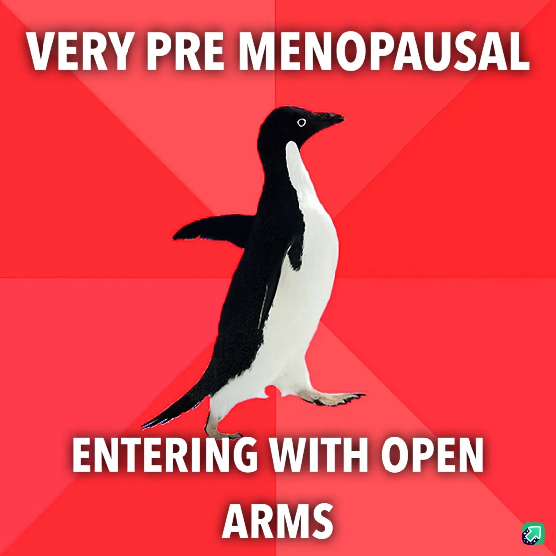 A black-and-white penguin stands against a red background with diagonal stripes. White bold text at the top reads 'VERY PRE…