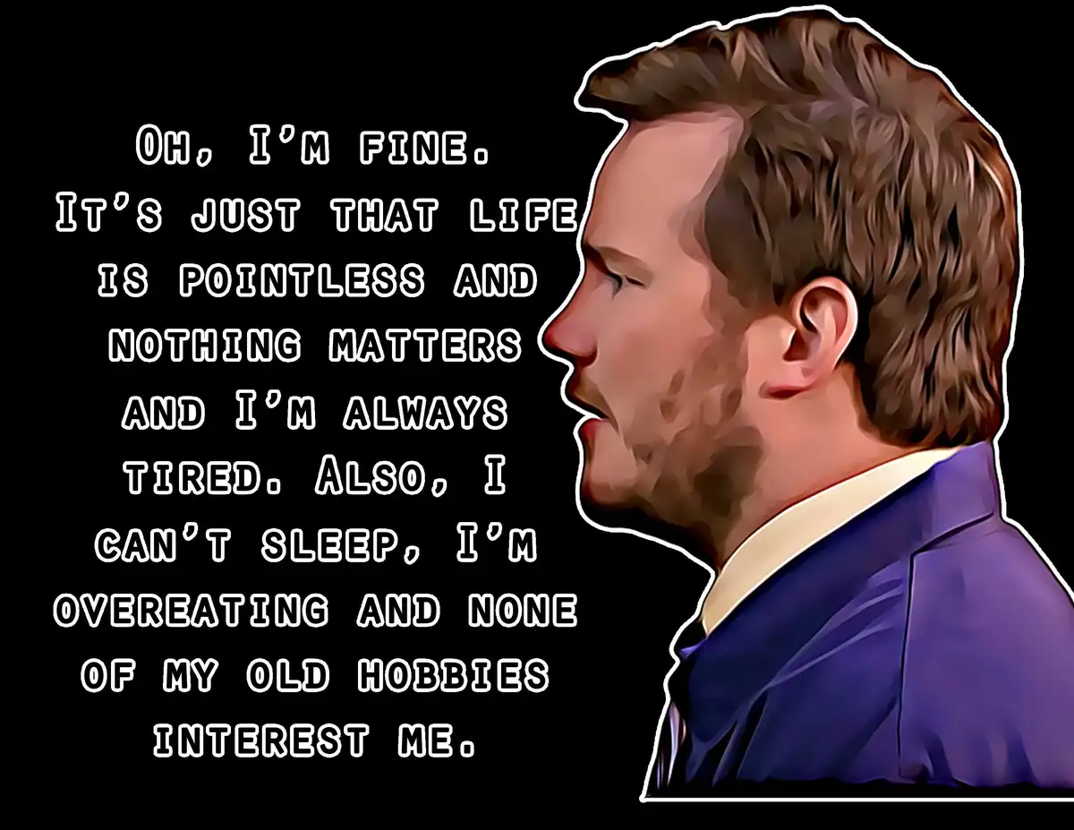 A stylized profile image of a man in a purple suit against a black background, with white text overlaid that reads: 'OH, I'M…