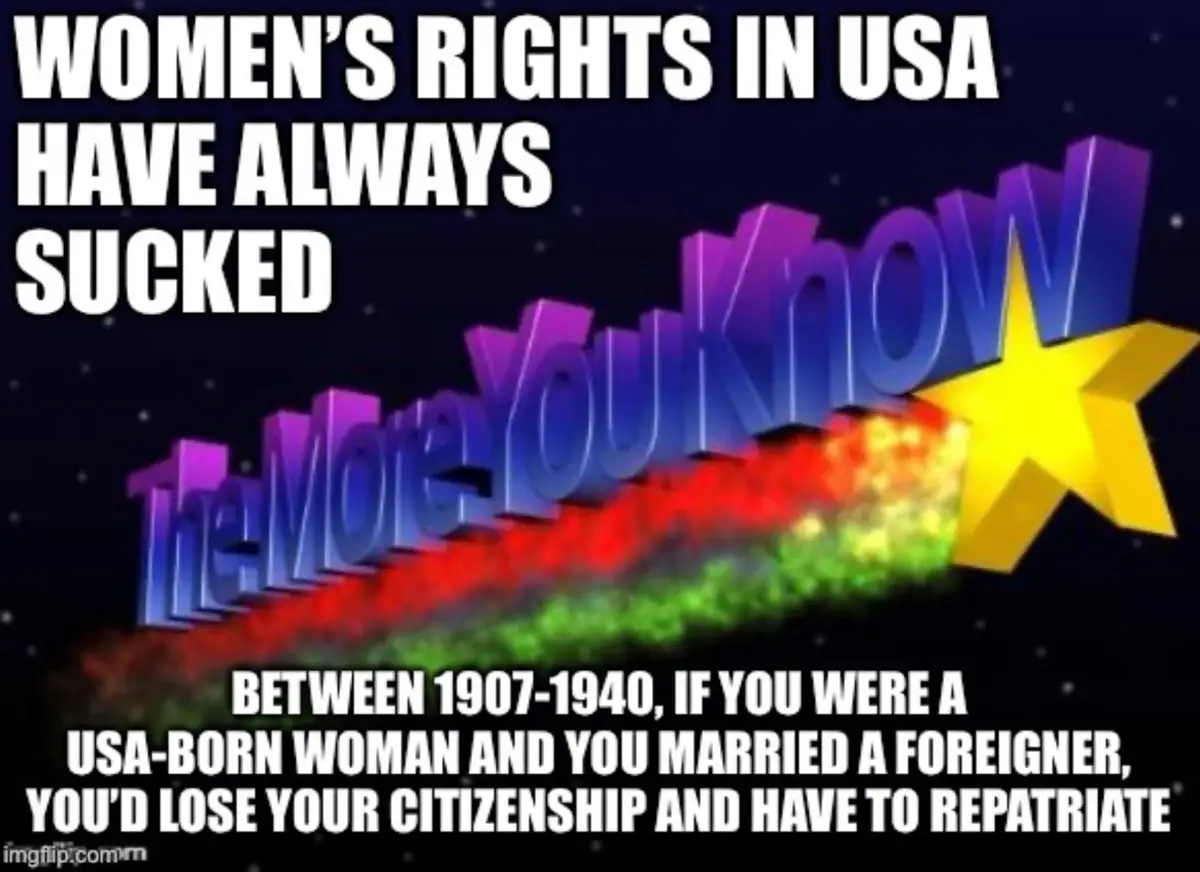 The image features a dark starry background with the text 'WOMEN'S RIGHTS IN USA HAVE ALWAYS SUCKED' at the top, followed by…