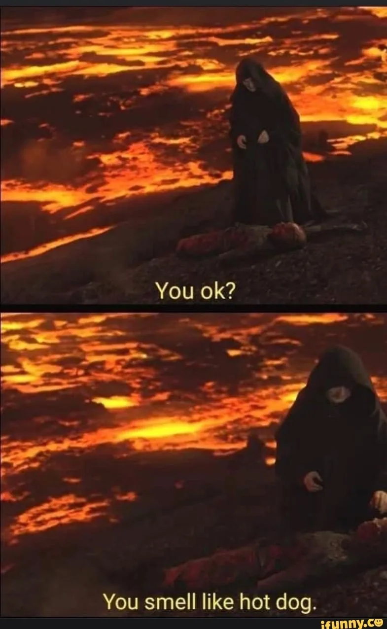 Two panels show a cloaked figure standing over a fallen person against a fiery orange sky. In the top panel, the figure asks…