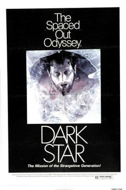 A black-and-white movie poster for 'Dark Star' features a distressed man with a beard, partially submerged in swirling water…