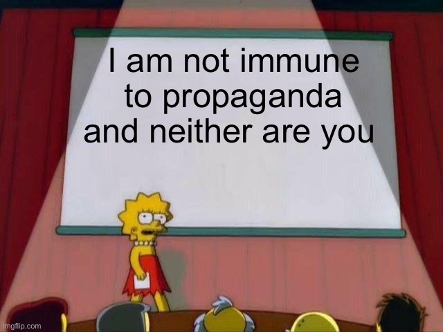 A still from The Simpsons shows Lisa Simpson standing at a podium in front of a white projection screen, delivering a speech…