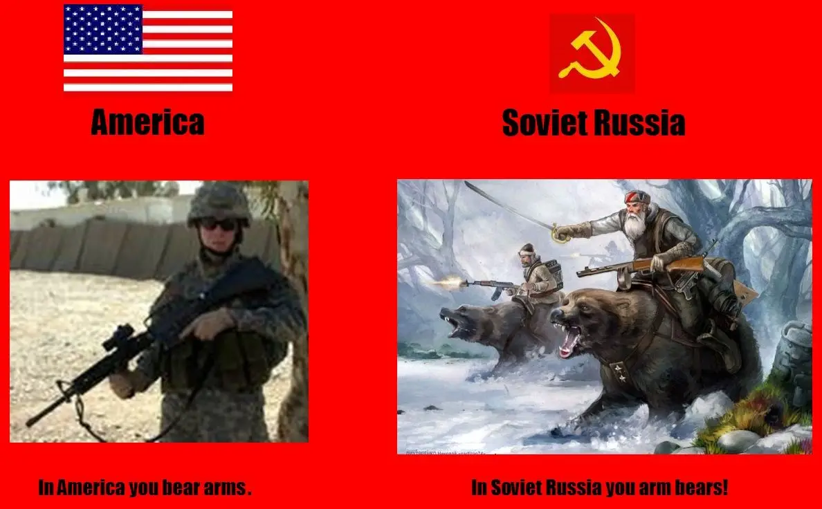 The image is split into two panels against a red background. The left panel shows a U.S. flag above a photo of a soldier…