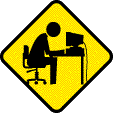 Four identical yellow diamond-shaped road warning signs, each depicting a stylized black silhouette of a person sitting at a…